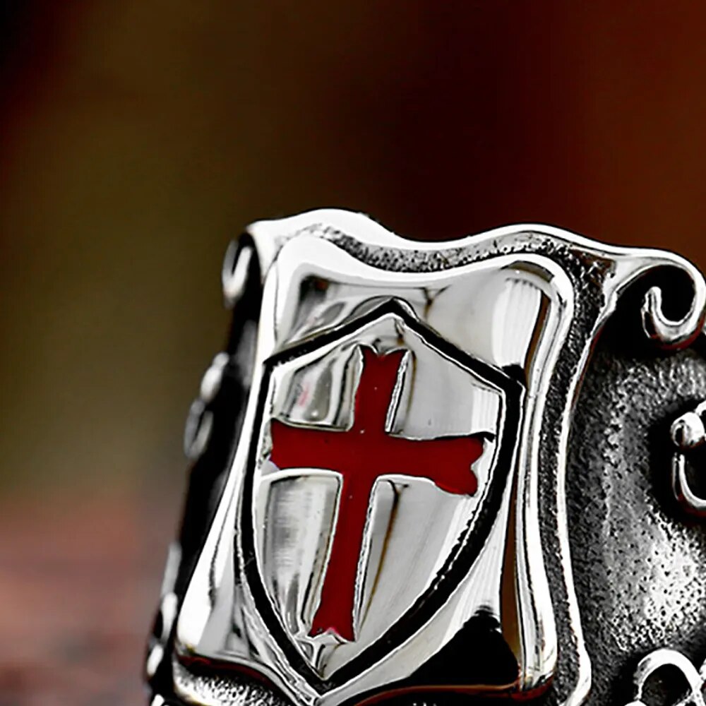 Knights Templar Commandery Ring - Stainless Steel With Red Cross - Bricks Masons