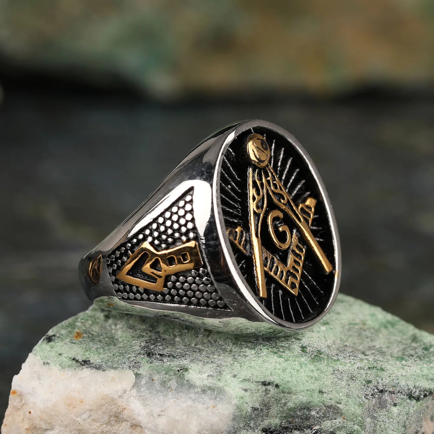 Master Mason Blue Lodge Ring - Stainless Steel Gold Color Anillos - Bricks Masons