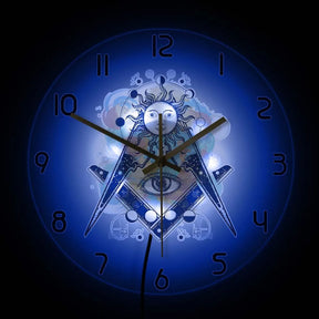 Master Mason Blue Lodge Clock - LED Printed All Seeing Eye - Bricks Masons