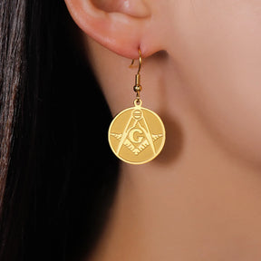 Master Mason Blue Lodge Earring - 7g Stainless Steel Gold Plated - Bricks Masons