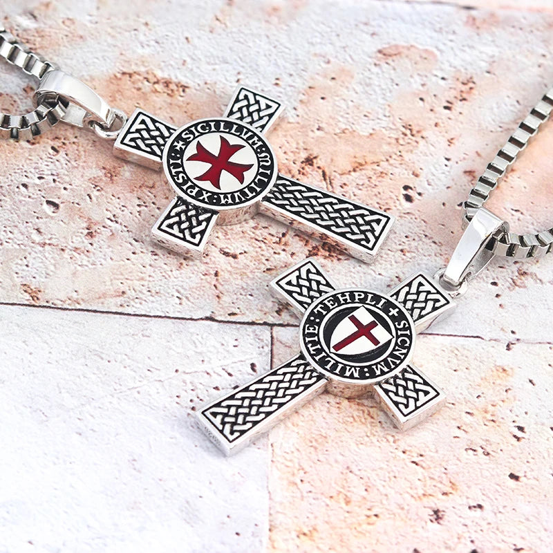 Knights Templar Necklace - Double-sided Cross Templar 925 Silver - Bricks Masons