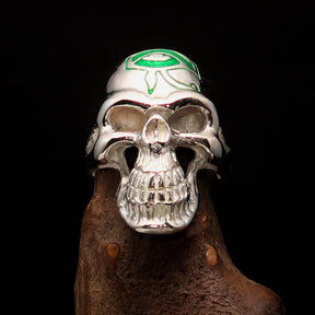 Ancient Egypt Keychain - Green Eye of Horus Skull Sterling Silver - Bricks Masons