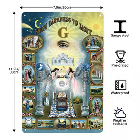 Blue Lodge Canvas - Darkness To Light Freemasonry Metal Sign Plaque - Bricks Masons