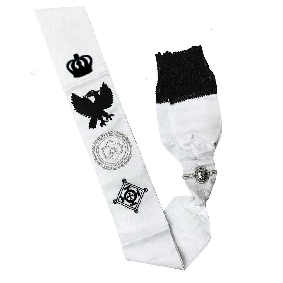 Commander Red Cross Of Constantine Sash - White Ribbon with Black Fringe - Bricks Masons