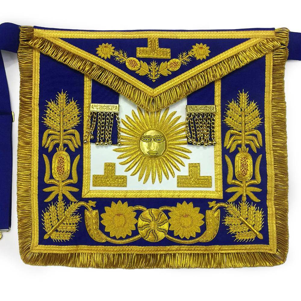 Past Grand Master Blue Lodge Apron - Blue Gold Hand Embroidery