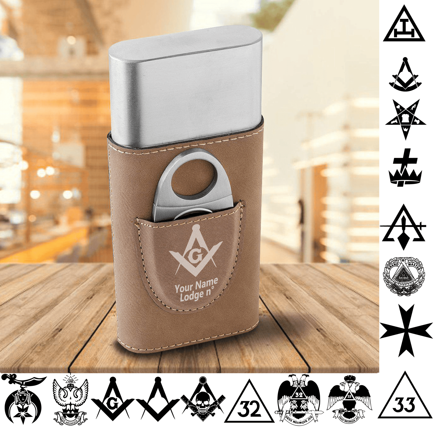Custom Masonic Cigar Holder FREE Engraving - Bricks Masons