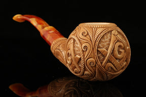 Master Mason Blue Lodge Meerschaum Pipe - Handcrafted With Square & Compass G - Bricks Masons