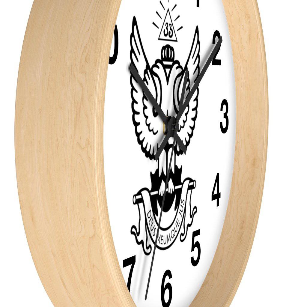 33rd Degree Scottish Rite Clock - Wings Up Wooden Frame