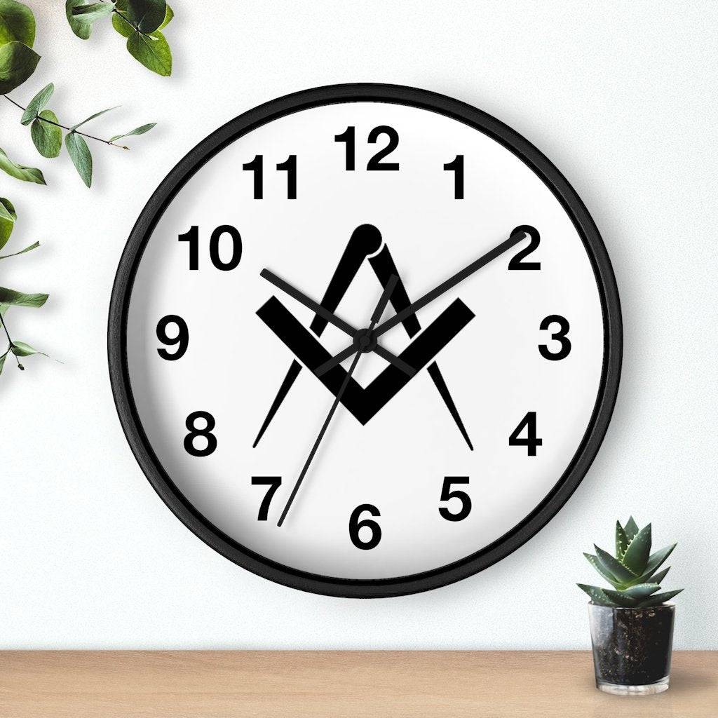 Master Mason Blue Lodge Clock - Wooden Frame Square & Compass