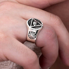 Eye Of Providence Ring - Pyramid 925 Sterling Silver - Bricks Masons