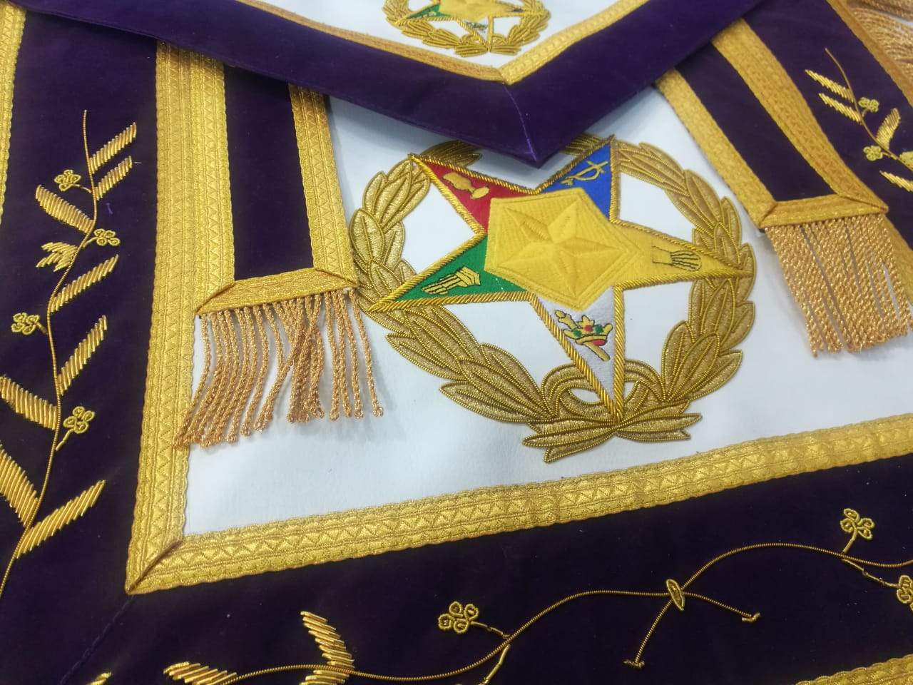 Grand Associate Patron OES Apron - Hand Embroidery - Bricks Masons