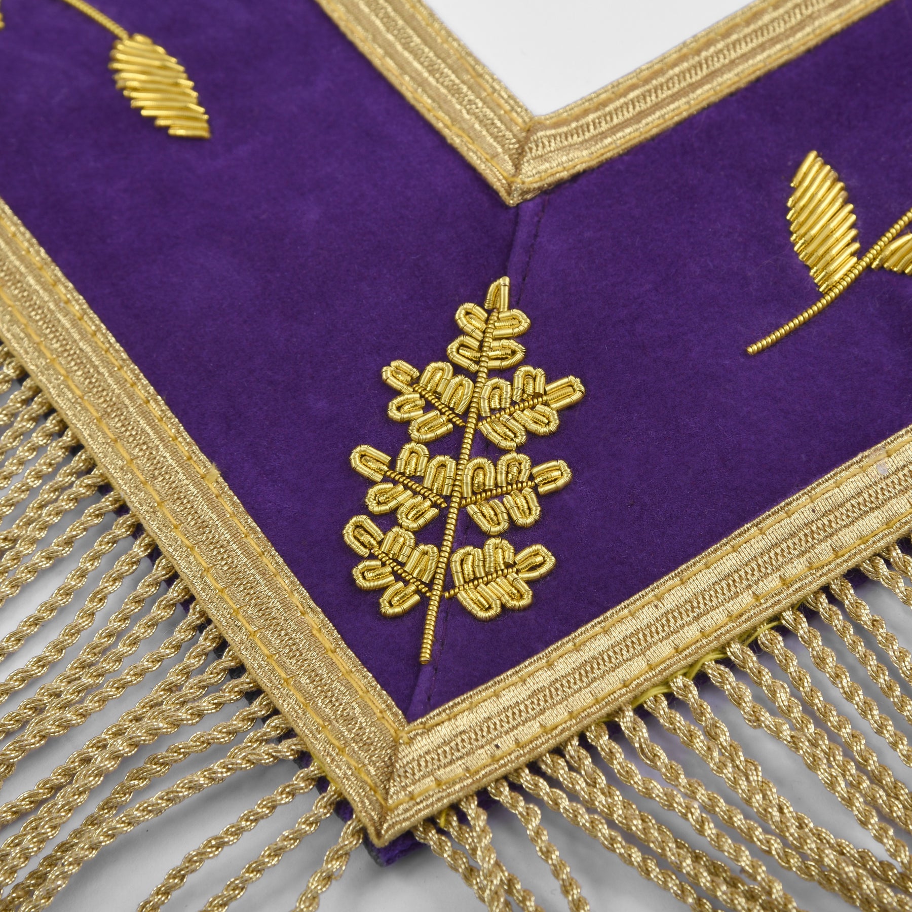 Grand Master Blue Lodge Apron - Purple Velvet Gold Bullion With Golden Braid Fringe - Bricks Masons