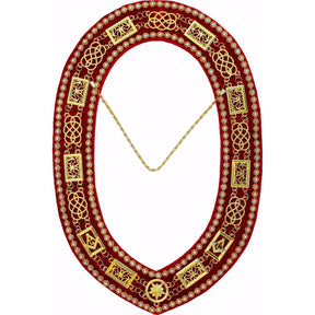 Grand Officers Blue Lodge Chain Collar - Gold Plated with Rhinestones on Red Velvet - Bricks Masons