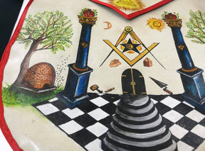 Hand-Painted Apron - Lambskin The Two Pillars of Jachin and Boaz - Bricks Masons