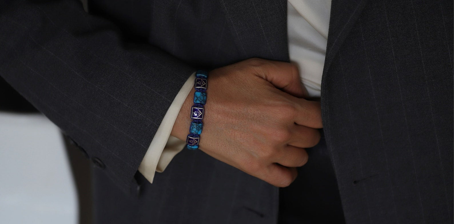 Master Mason Blue Lodge Bracelet - Handcrafted Blue & Black Enamel - Bricks Masons