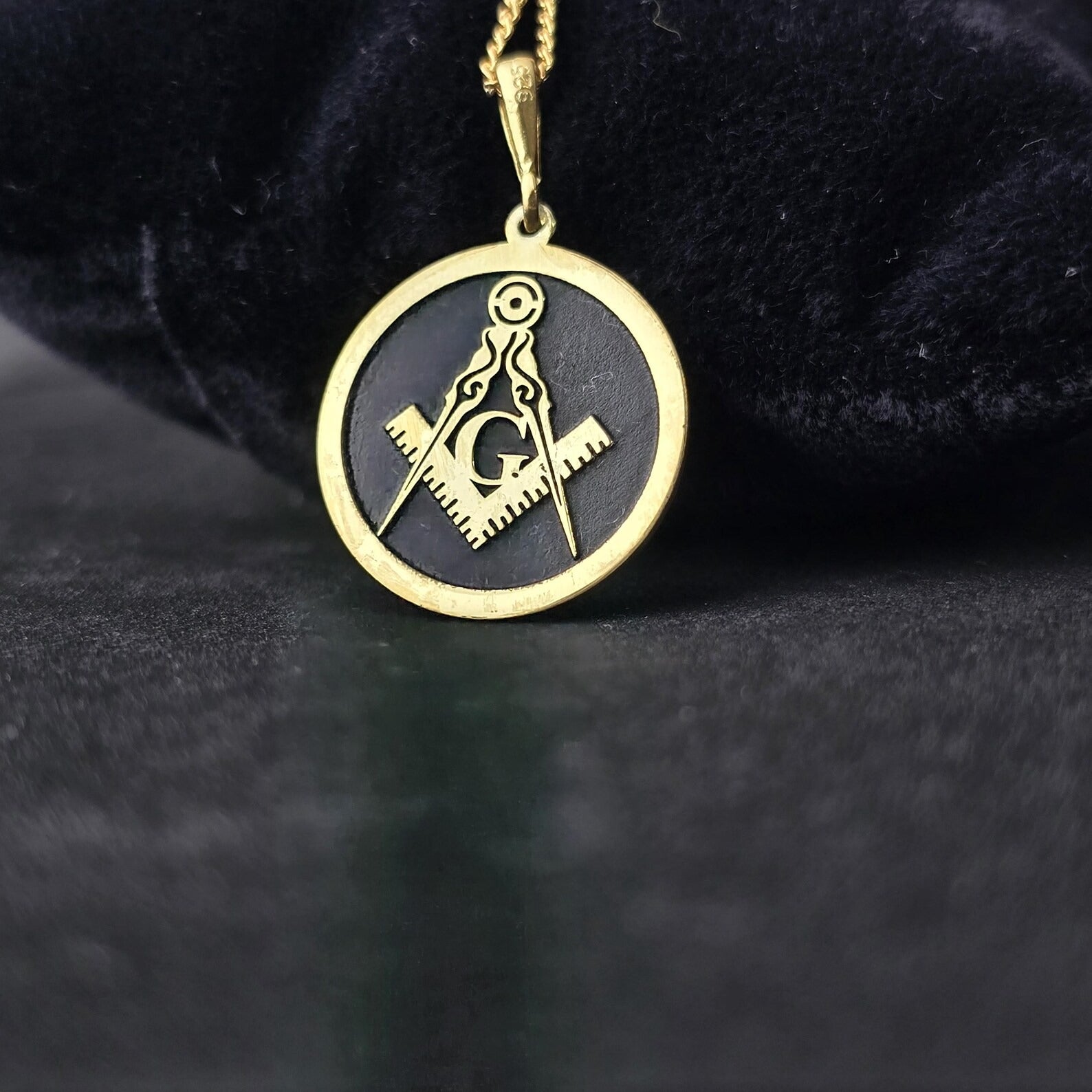 Master Mason Blue Lodge Necklace - Gold & Black Square & Compass G - Bricks Masons