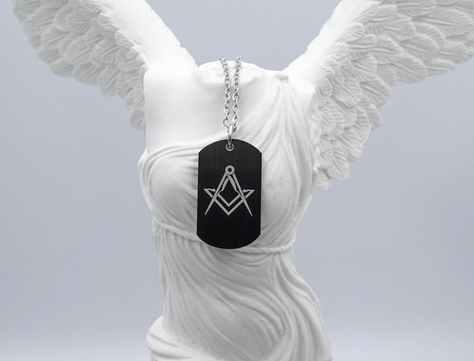 Master Mason Blue Lodge Necklace - Stainless Steel Chain Square & Compass - Bricks Masons