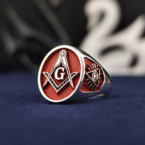 Master Mason Blue Lodge Ring - Red Square & Compass G Personalized - Bricks Masons