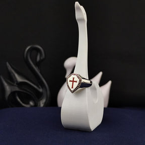Knights Templar Ring - Red Enamel Cross Shield Shape - Bricks Masons