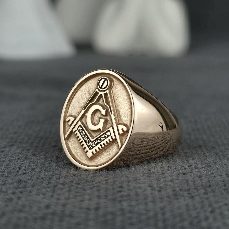 Master Mason Blue Lodge Ring - Embossed Square & Compass G - Bricks Masons