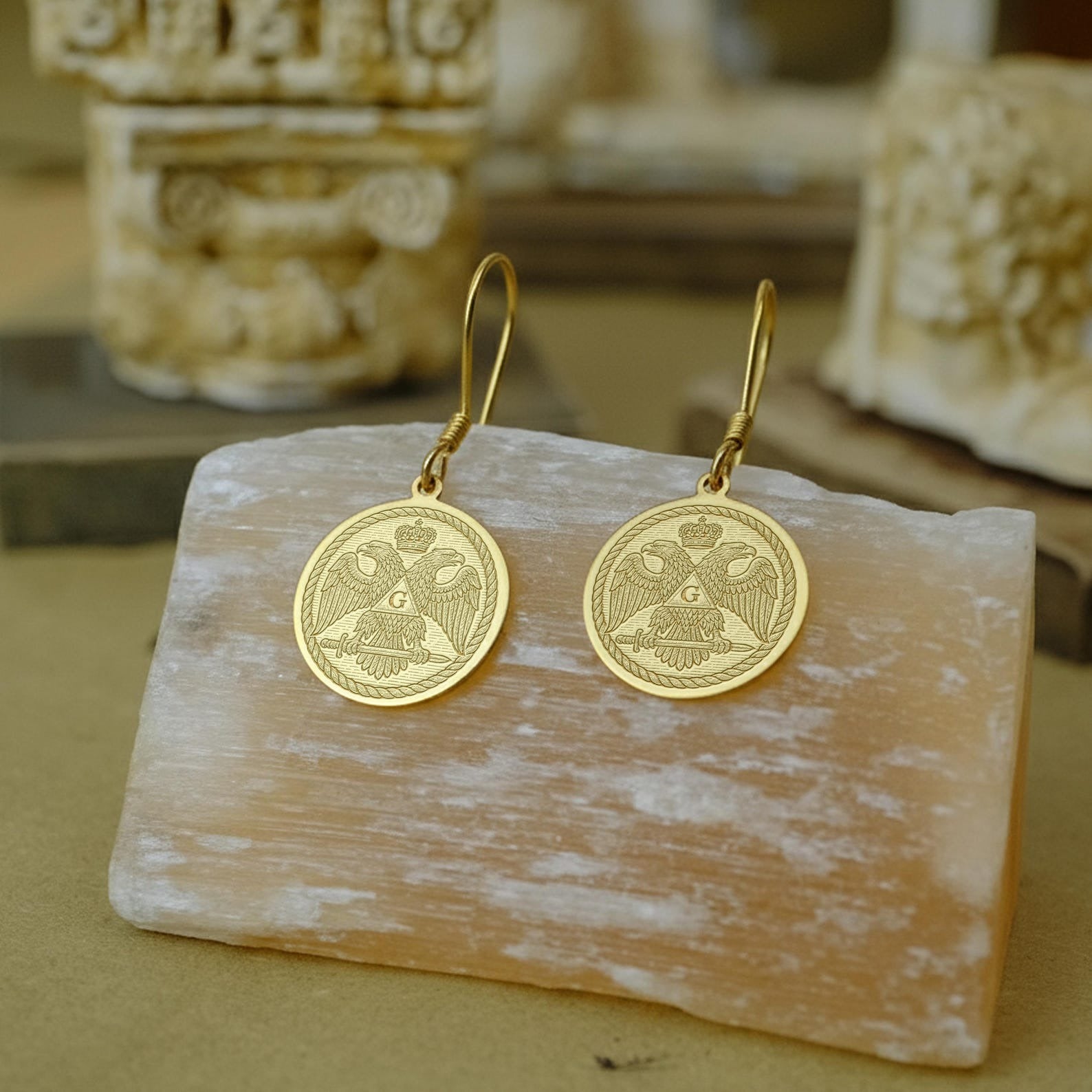 Scottish Rite Earrings - Double Headed Eagle With G - Bricks Masons
