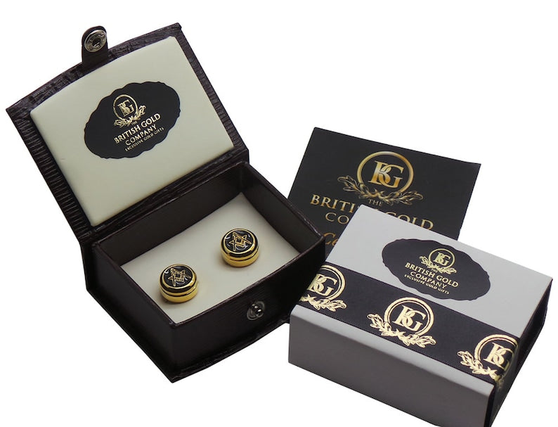 Master Mason Blue Lodge Cufflinks - 24k Gold Clad Luxury Set Gift Case - Bricks Masons