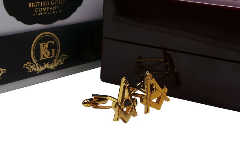 Master Mason Blue Lodge Cufflinks - Gold With Gift Case - Bricks Masons