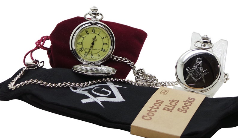 Master Mason Blue Lodge Pocket Watch - Gents Socks Personalised Set Gift - Bricks Masons
