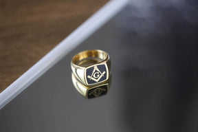 Master Mason Blue Lodge Ring - Solid Gold With Blue Enamel - Bricks Masons