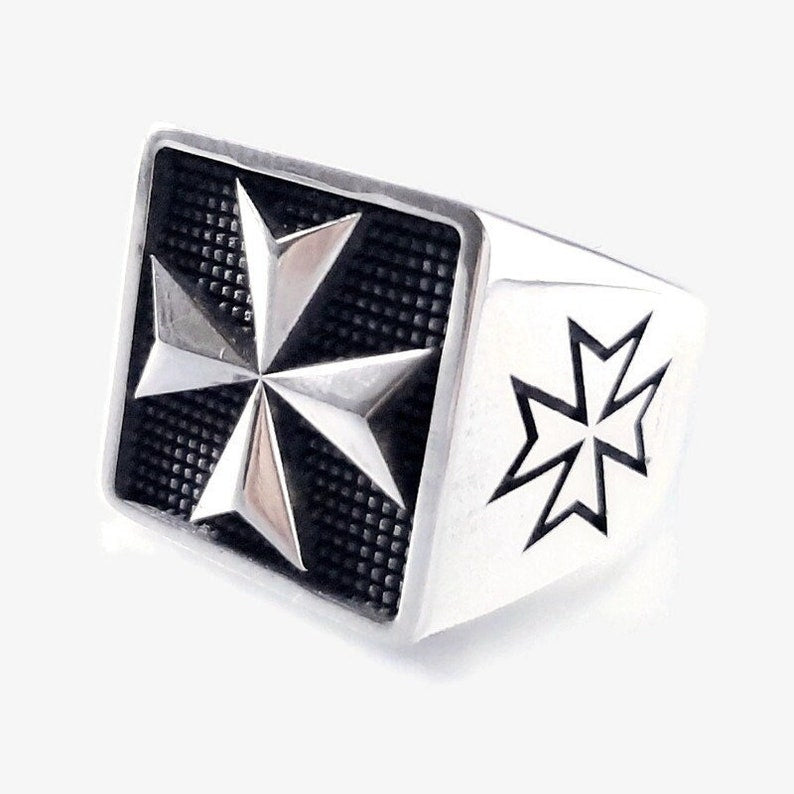 Order Of Malta Ring - Medieval Templar Cross Sterling Silver - Bricks Masons