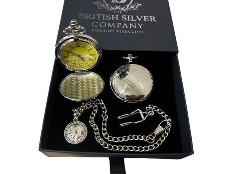 Master Mason Blue Lodge Pocket Watch - Custom Engraving Silver Chain - Bricks Masons