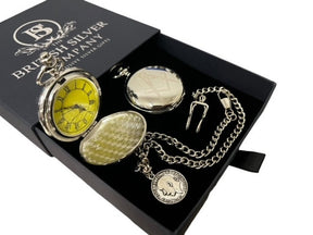 Master Mason Blue Lodge Pocket Watch - Custom Engraving Silver Chain - Bricks Masons