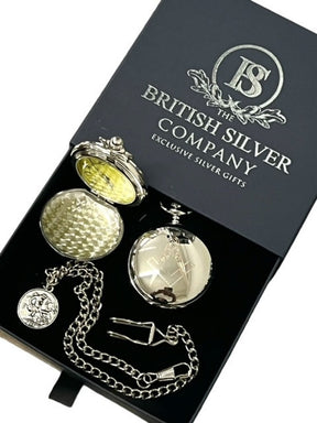 Master Mason Blue Lodge Pocket Watch - Custom Engraving Silver Chain - Bricks Masons