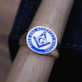 Master Mason Blue Lodge Ring - Sterling Silver With Blue Enamel - Bricks Masons