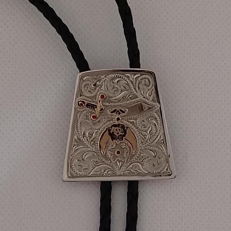 Shriners Bolo Tie - Handcrafted with German Silver Detailing - Bricks Masons