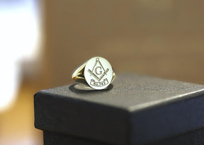 Master Mason Blue Lodge Ring - Solid Gold Customized Lodge Number - Bricks Masons