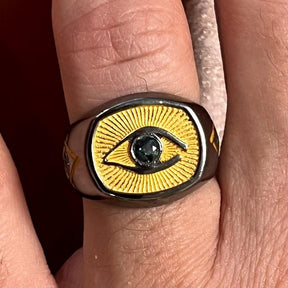 Eye of providence Ring - Sapphire Eye Square & Compass Sterling Silver-Sterling silver ring - Bricks Masons