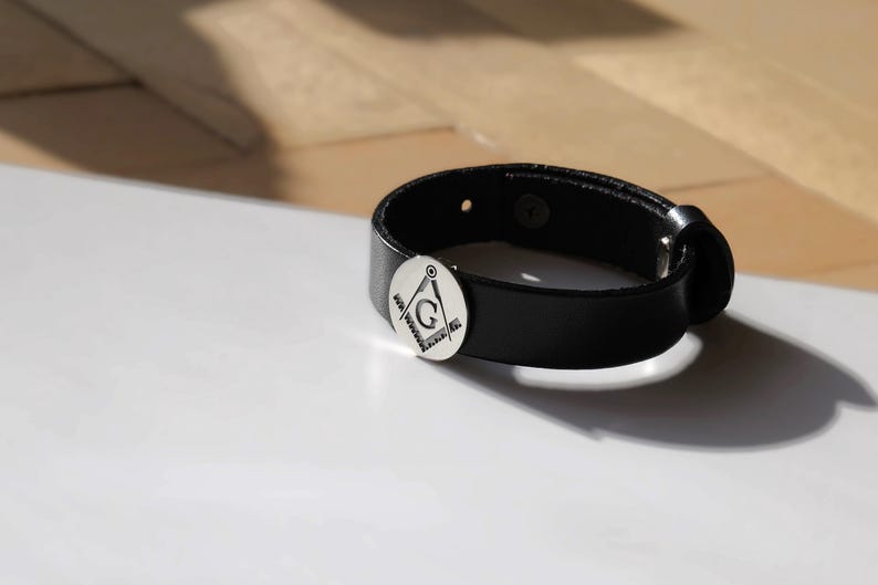 Master Mason Blue Lodge Bracelet - Black Leather - Bricks Masons