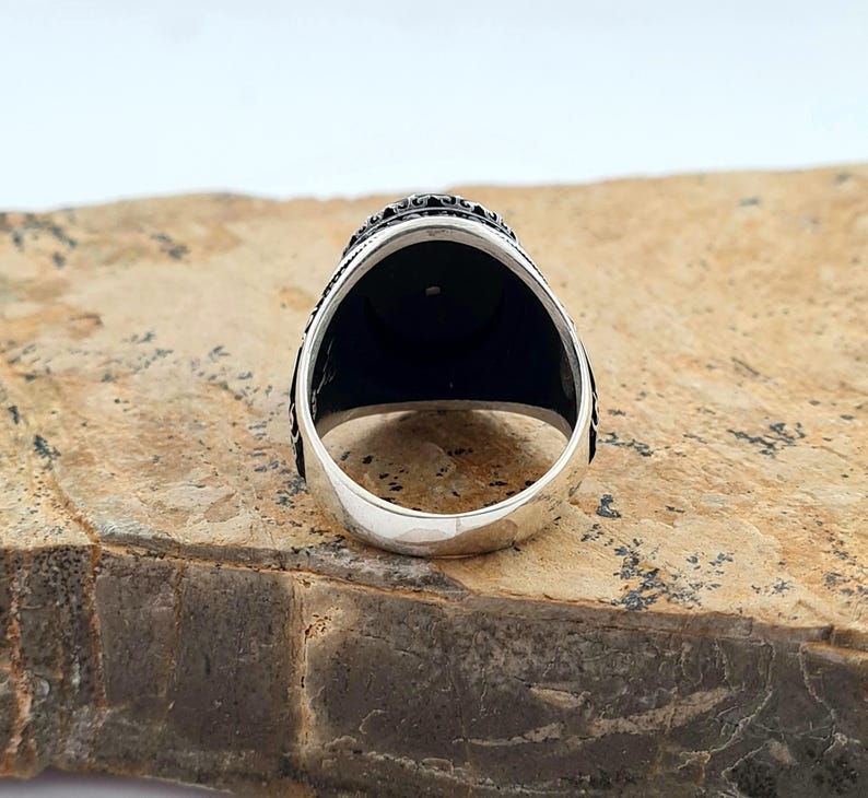 Master Mason Blue Lodge Ring - Handmade Sterling Silver Onyx - Bricks Masons
