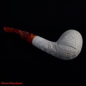 Master Mason Blue Lodge Meerschaum Pipe - Natural Bee wax Square & Compass G - Bricks Masons
