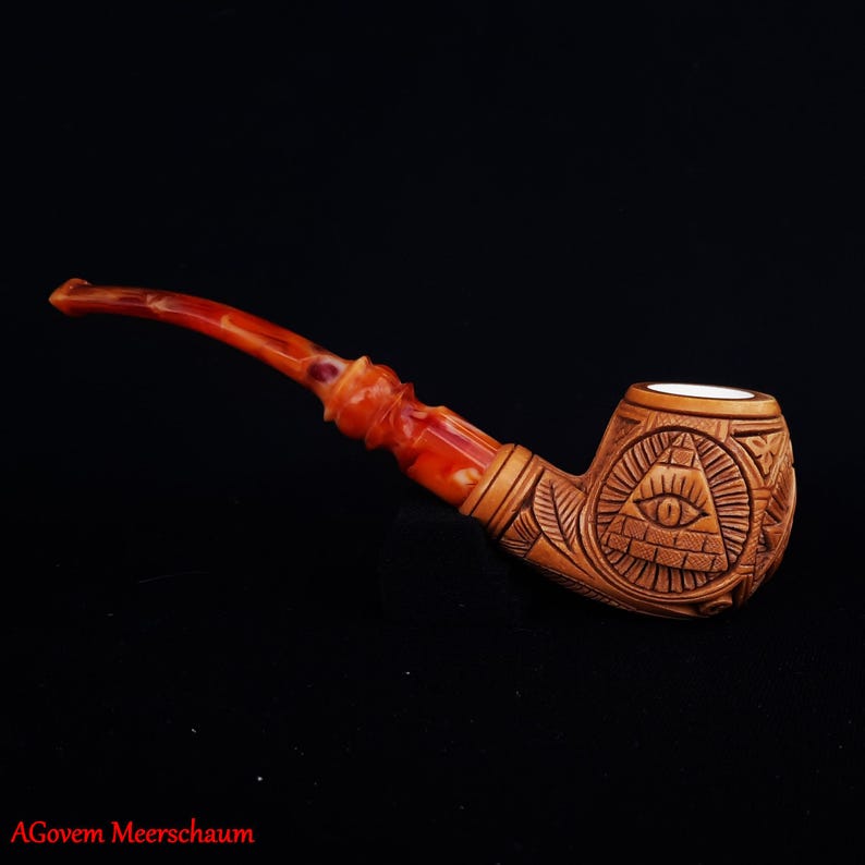 Master Mason Blue Lodge Meerschaum Pipe - Eye of Providence With Square & Compass G - Bricks Masons
