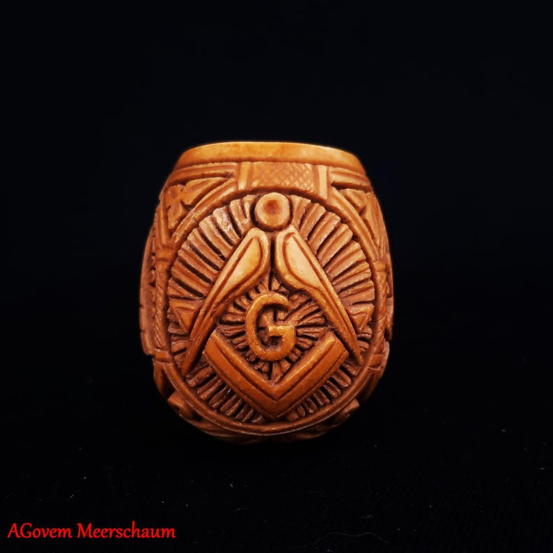 Master Mason Blue Lodge Meerschaum Pipe - Eye of Providence With Square & Compass G - Bricks Masons