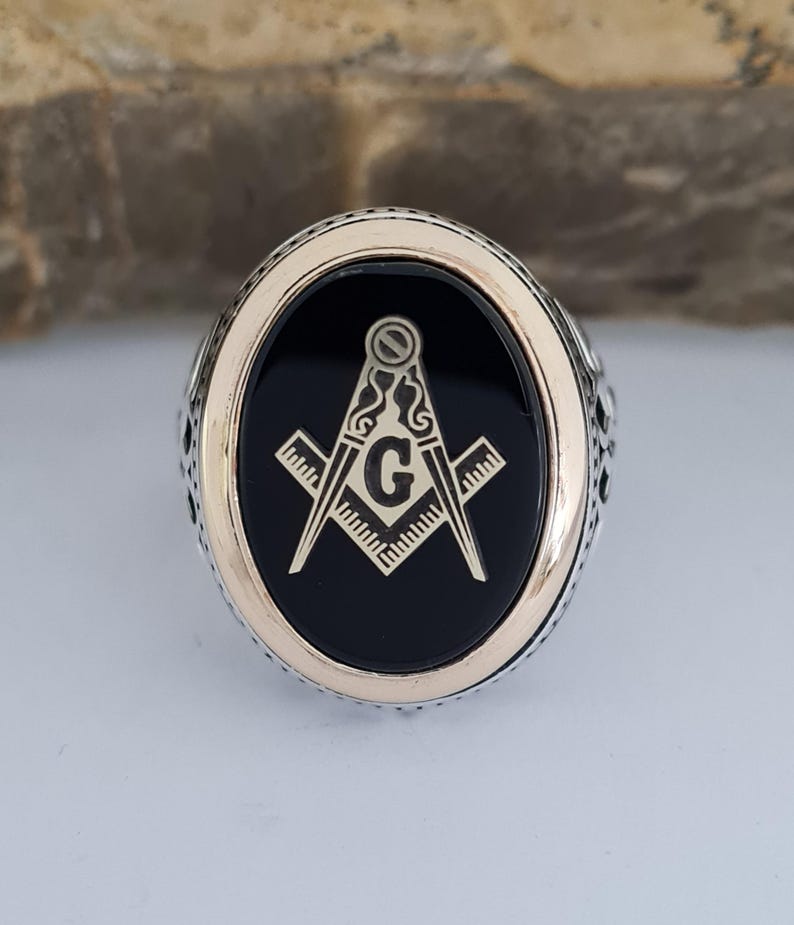 Master Mason Blue Lodge Ring - Sterling Silver Onyx - Bricks Masons