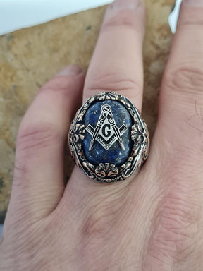 Master Mason Blue Lodge Ring - Sterling Silver Masonic Ring - Bricks Masons