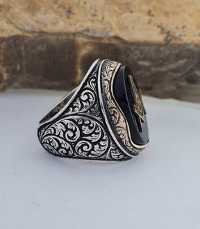 Master Mason Blue Lodge Ring - Handmade Sterling Silver Onyx - Bricks Masons
