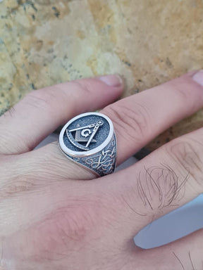 Master Mason Blue Lodge Ring - Sterling Silver Celtic Knotwork - Bricks Masons