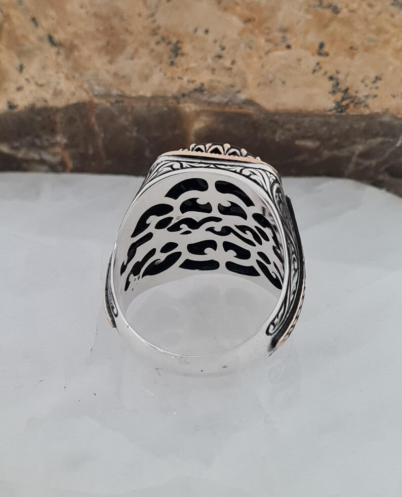 Master Mason Blue Lodge Ring - Handmade Sterling Silver Black Onyx - Bricks Masons