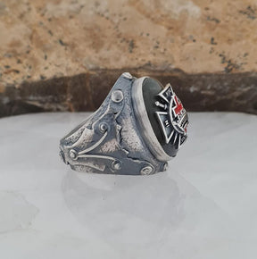 Sterling Silver Knights Templar Ring with Labradorite – In Hoc Signo Vinces Cross - Bricks Masons