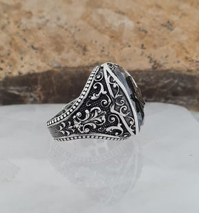 Master Mason Blue Lodge Ring - Mystic Topaz & Cubic Zirconia - Bricks Masons