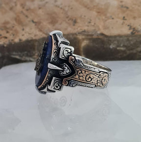 Master Mason Blue Lodge Ring - Handmade Sterling Silver Lapis Lazuli - Bricks Masons